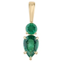 3.15 Carat Zambian Emerald Necklace  14K Gold Teardrop & Round Pendant