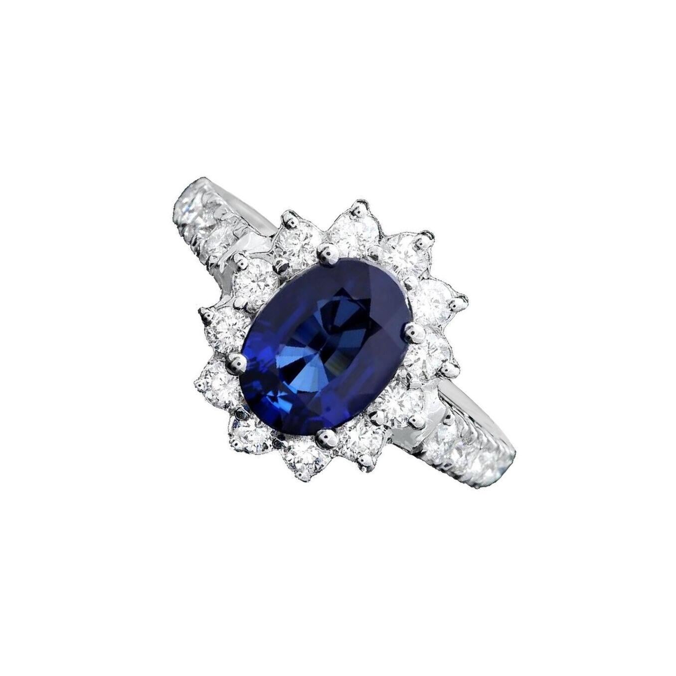 3.15 Carats Exquisite Natural Blue Sapphire and Diamond 14K Solid White Gold Ring

Total Blue Sapphire Weight is: 2.50 Carats (Diffused)

Sapphire Measures: 9.00 x 7.00mm

Natural Round Diamonds Weight: 0.65 Carats (color G-H / Clarity