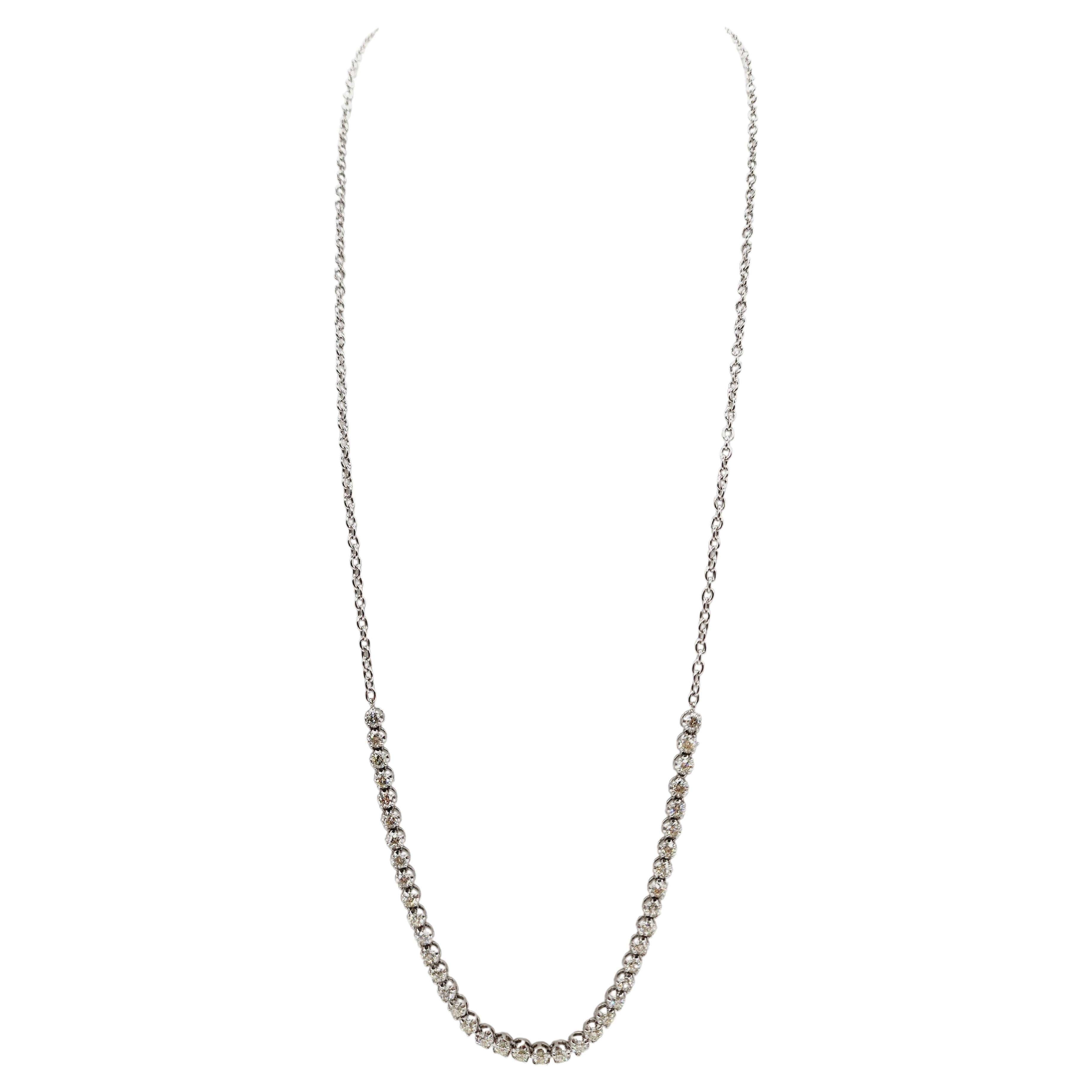 3.15 Carats Mini Diamond Tennis Necklace Chain 14 Karat White Gold 24''