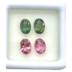 3.15 Carats Mix Match Pair Tourmaline, Green and Pink Tourmaline Ovals