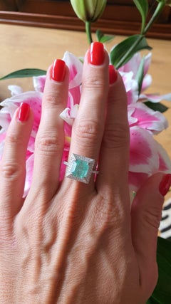 3.15 Ct Emerald Round Diamond 18 K White Gold Ring