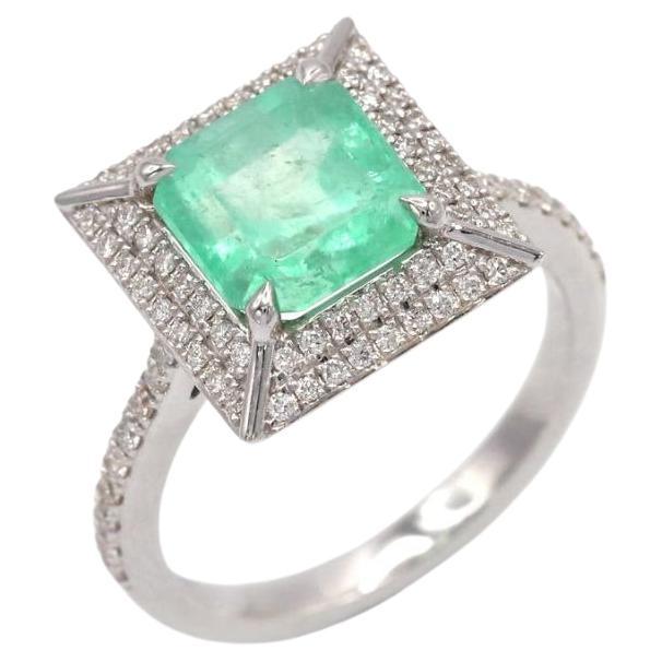 3.15 Ct Emerald Round Diamond 18 K White Gold Ring For Sale