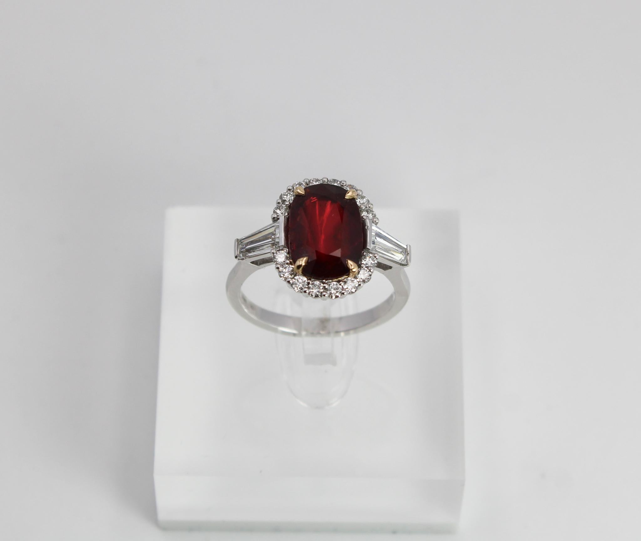 Oval Cut 3.15 ct Mozambique Ruby and Diamond Ring, GRS Certified, No Heat For Sale