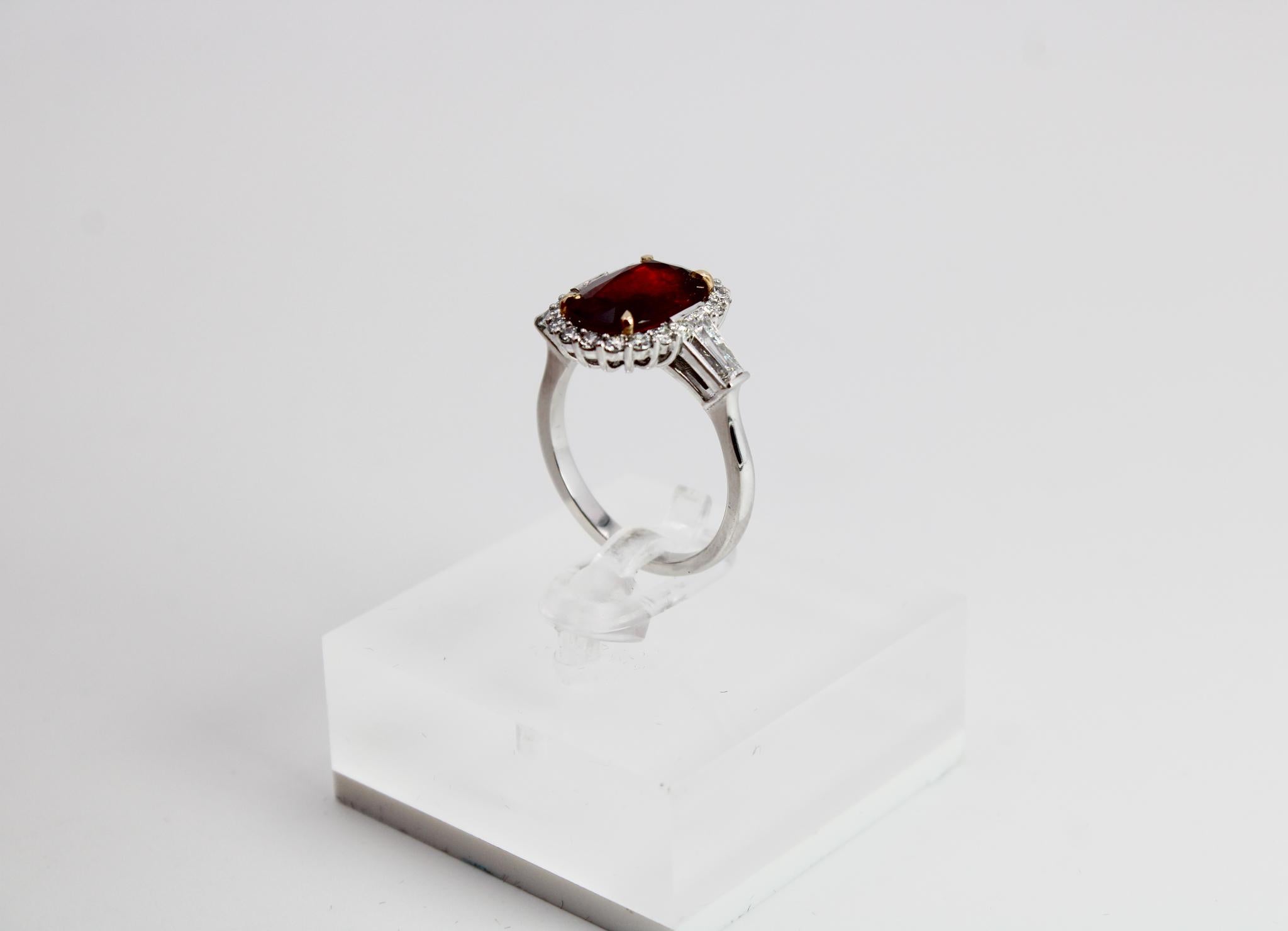 3.15 ct Mozambique Ruby and Diamond Ring, GRS Certified, No Heat For Sale 1