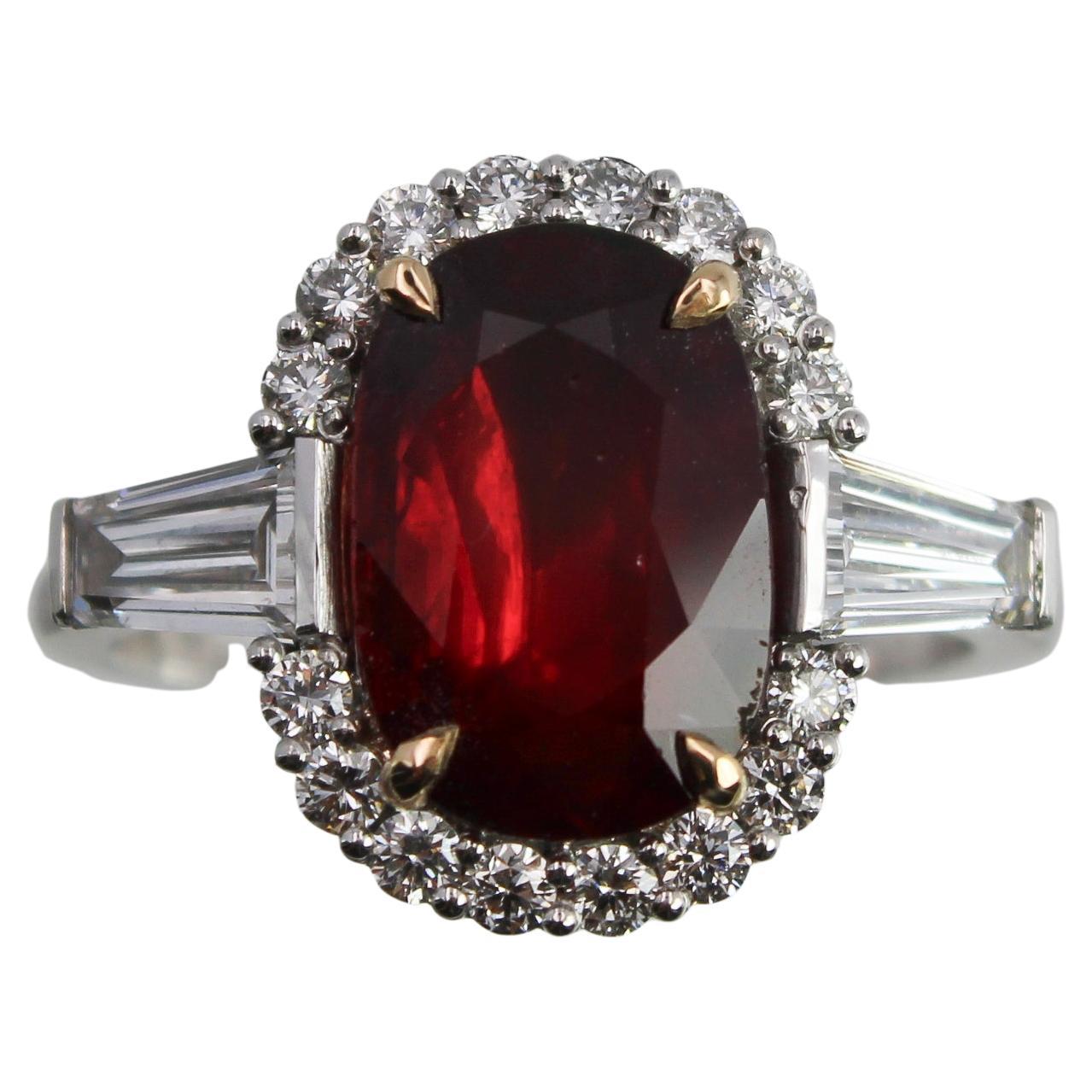 3.15 ct Mozambique Ruby and Diamond Ring, GRS Certified, No Heat For Sale