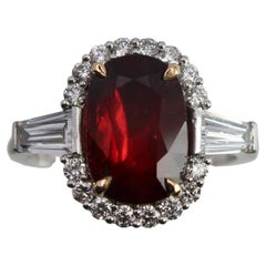 3.15 ct Mozambique Ruby and Diamond Ring, GRS Certified, No Heat