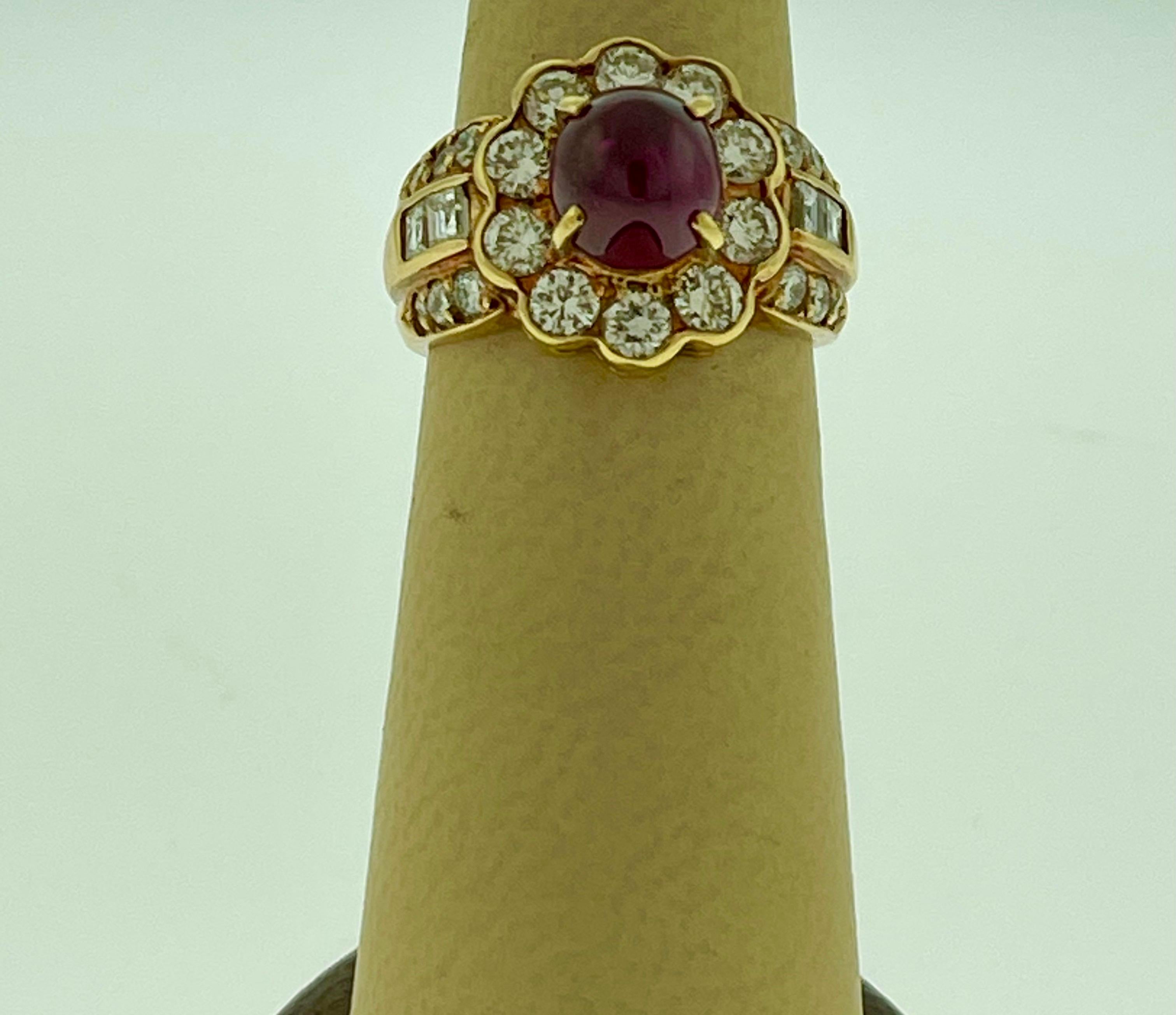 3.15 Carat Natural Burma Cabochon Ruby and 1.79 Carat Diamond 18 Karat Gold Ring For Sale 5