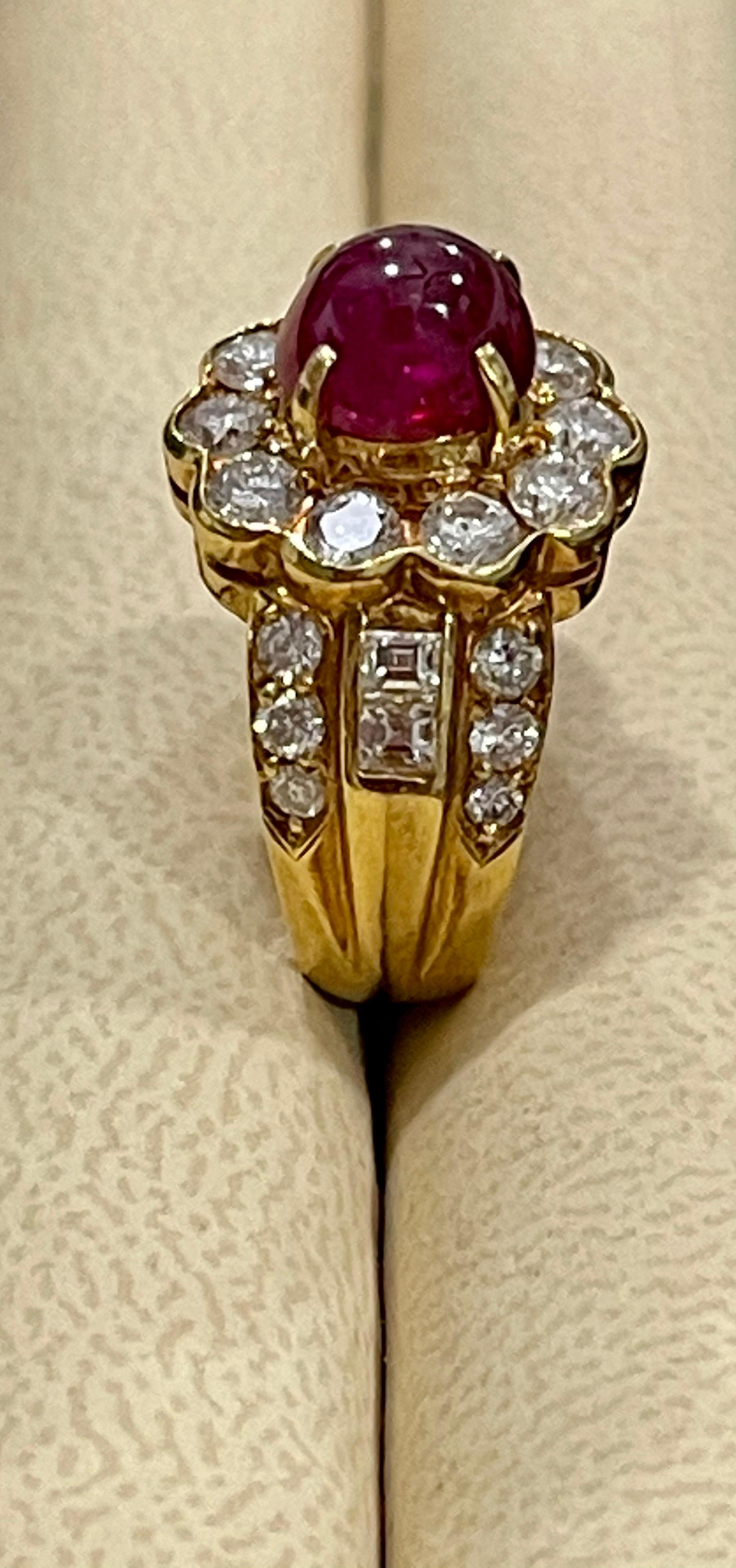 3.15 Carat Natural Burma Cabochon Ruby and 1.79 Carat Diamond 18 Karat Gold Ring For Sale 6