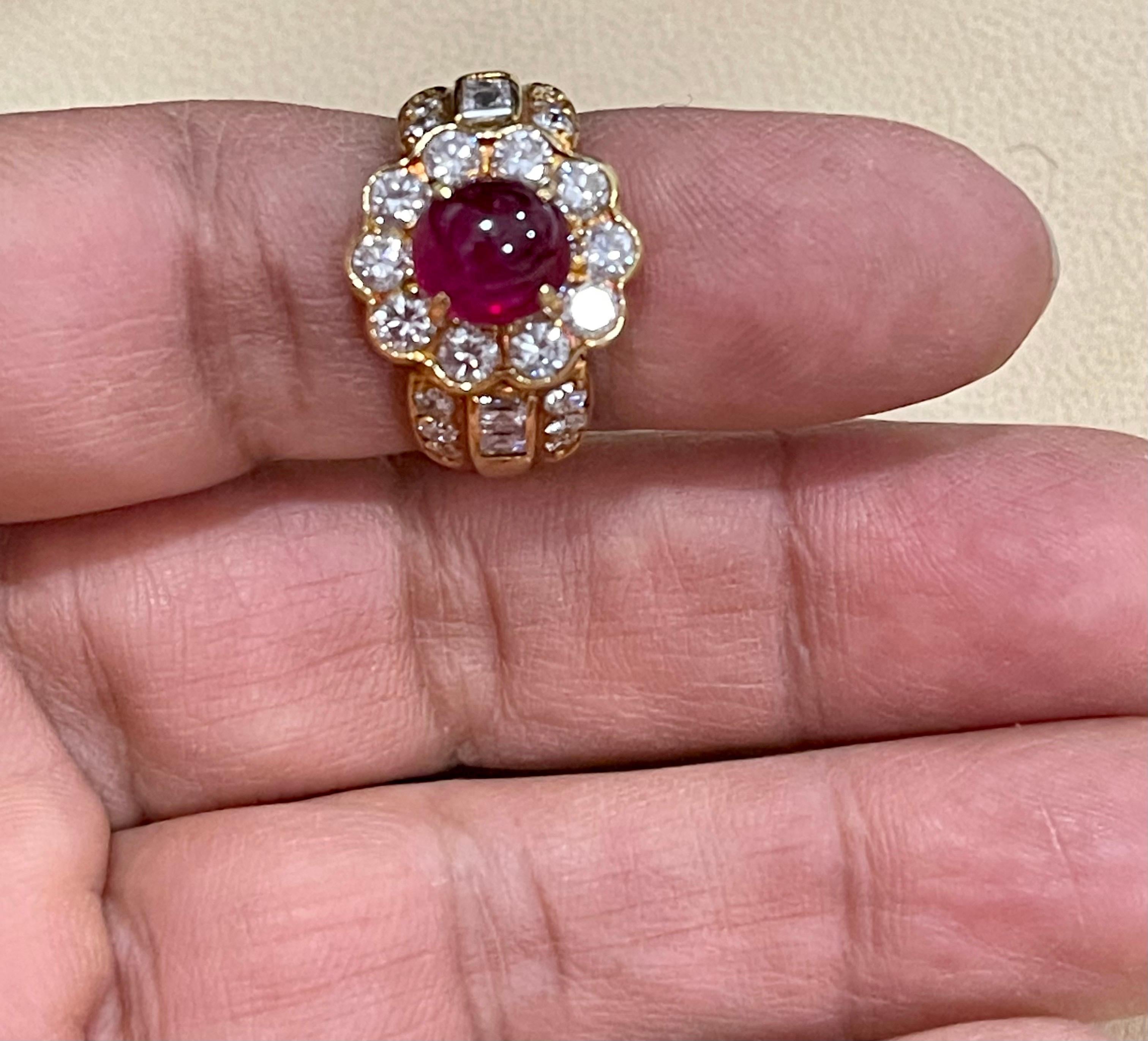 3.15 Carat Natural Burma Cabochon Ruby and 1.79 Carat Diamond 18 Karat Gold Ring For Sale 7