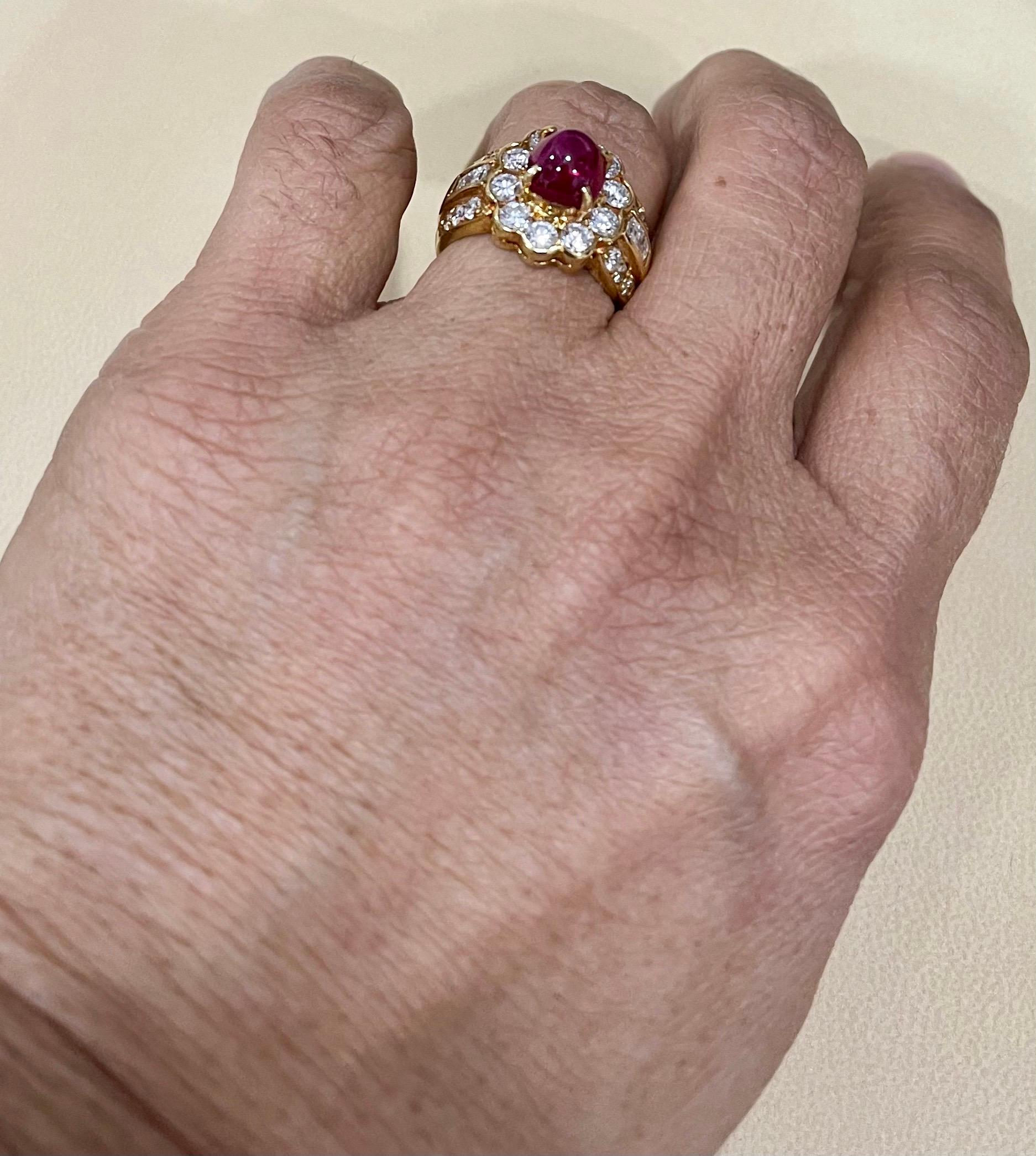 3.15 Carat Natural Burma Cabochon Ruby and 1.79 Carat Diamond 18 Karat Gold Ring For Sale 9