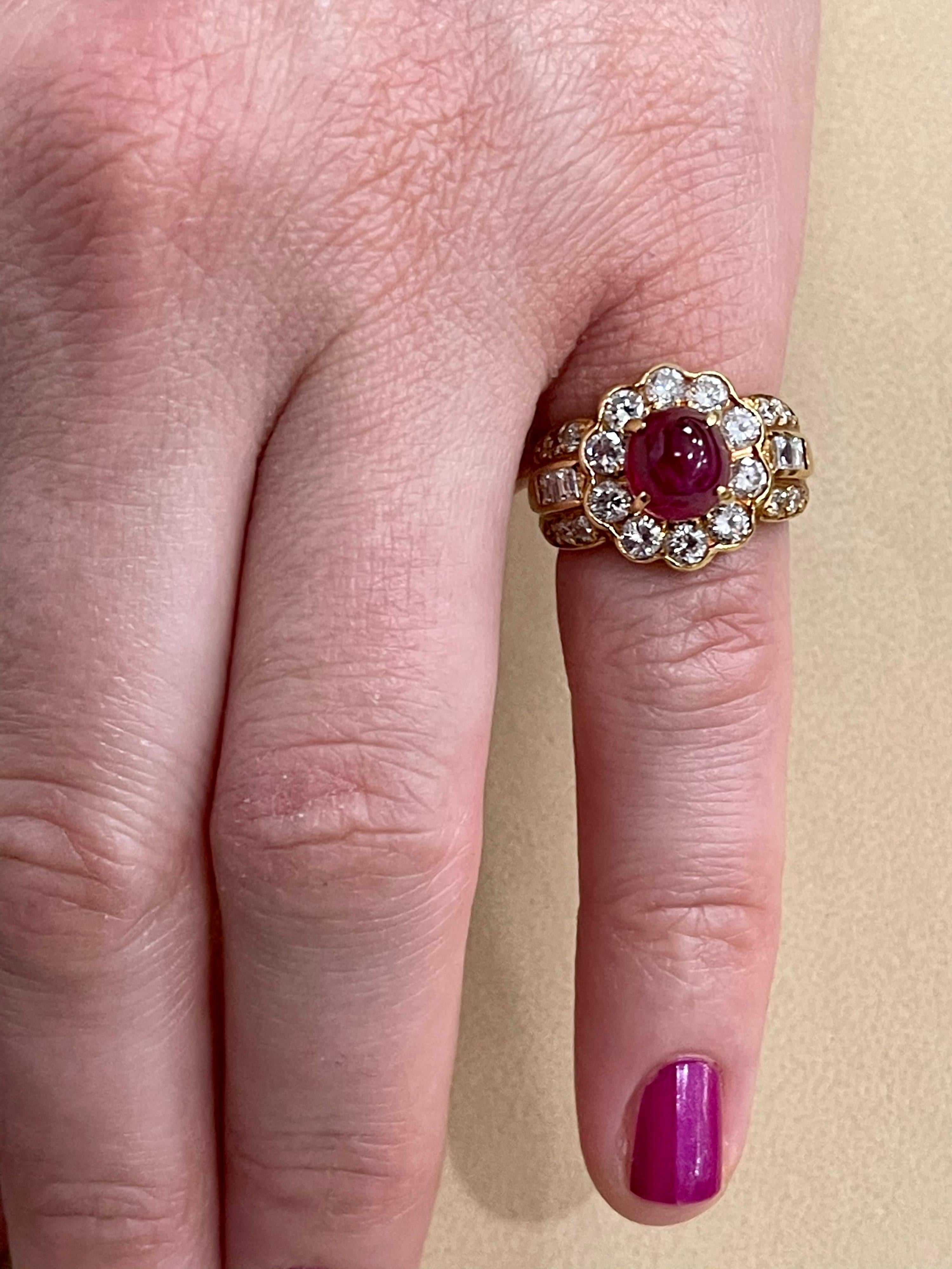 3.15 Carat Natural Burma Cabochon Ruby and 1.79 Carat Diamond 18 Karat Gold Ring For Sale 13