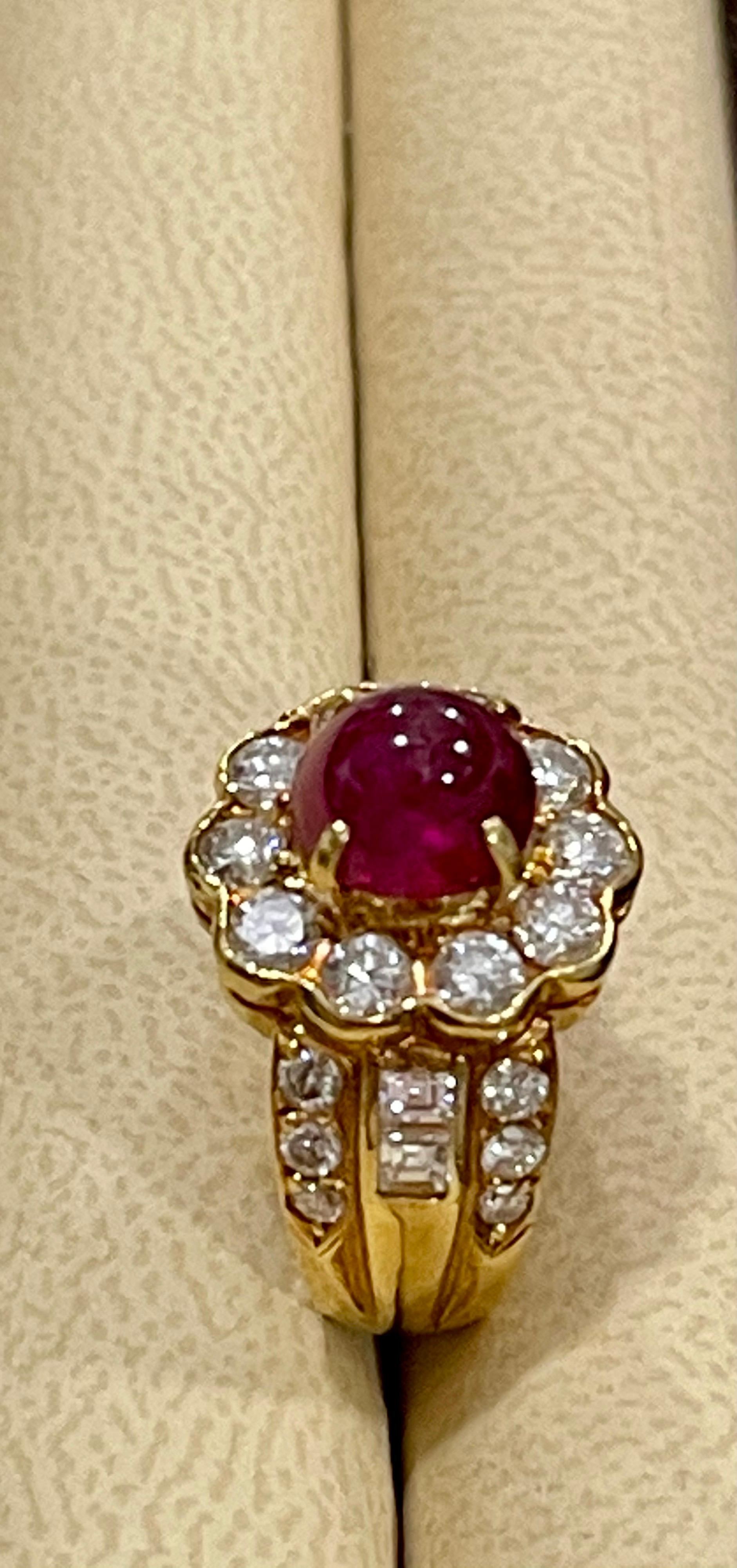 Women's 3.15 Carat Natural Burma Cabochon Ruby and 1.79 Carat Diamond 18 Karat Gold Ring For Sale