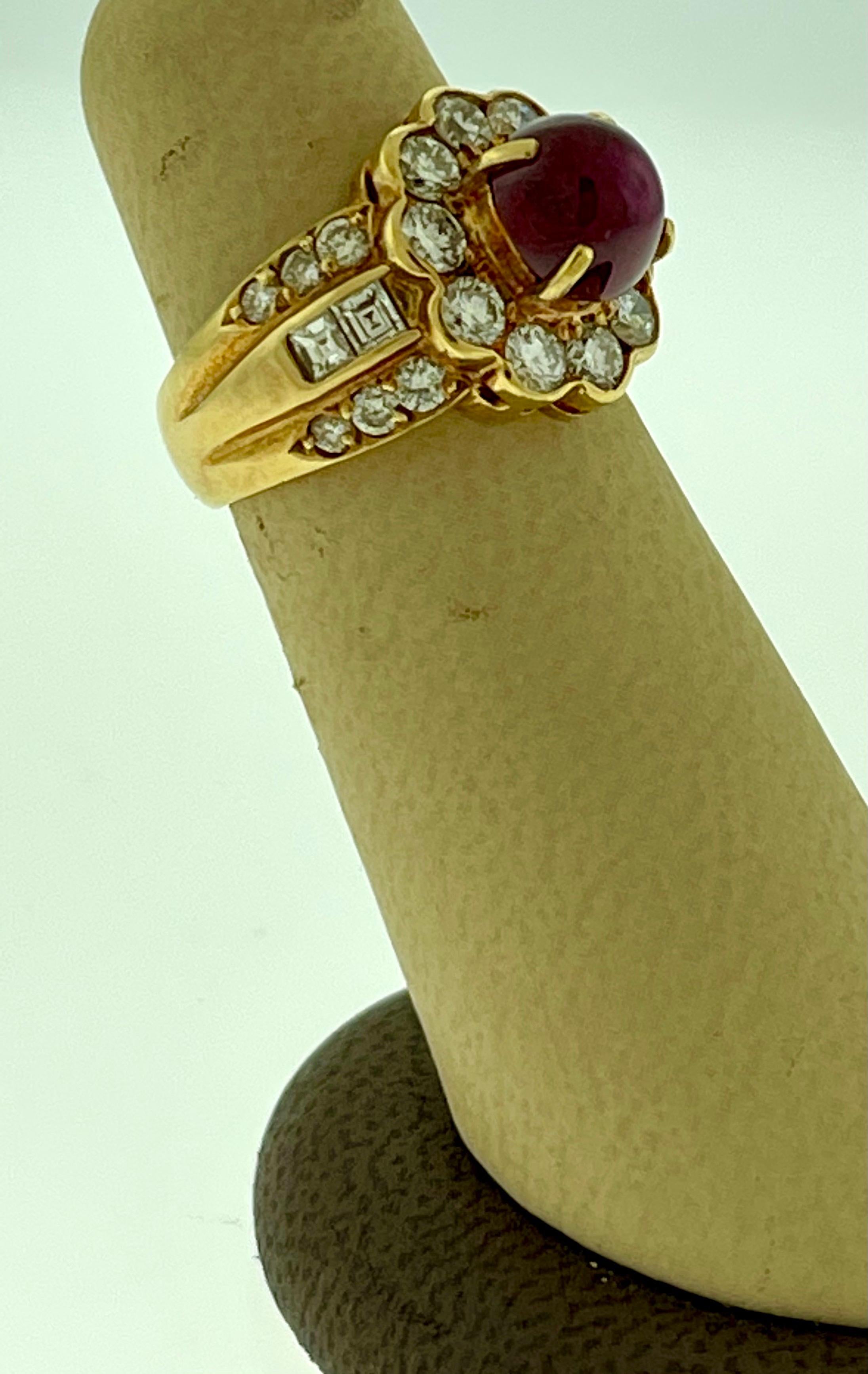 3.15 Carat Natural Burma Cabochon Ruby and 1.79 Carat Diamond 18 Karat Gold Ring For Sale 1
