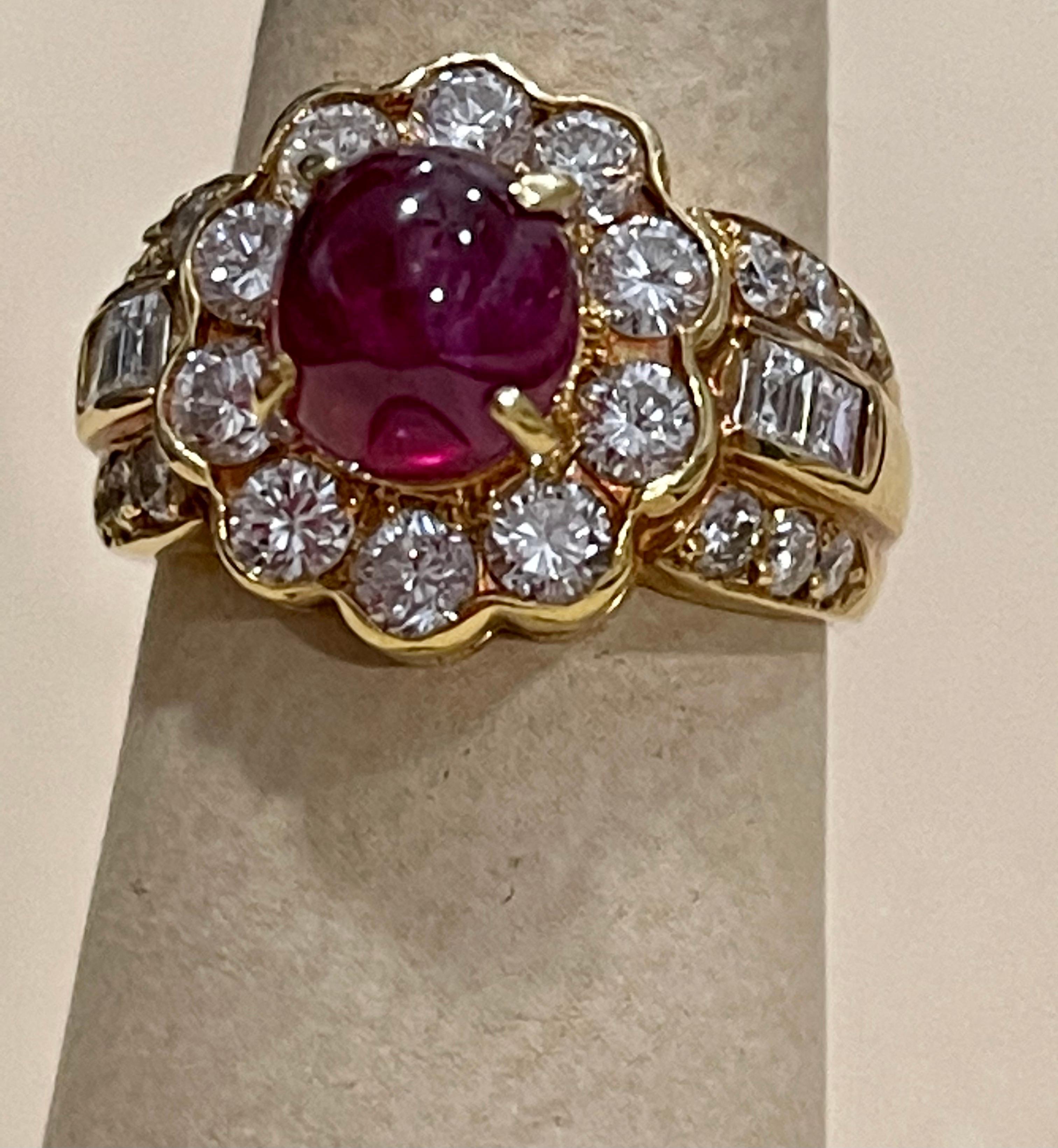 3.15 Carat Natural Burma Cabochon Ruby and 1.79 Carat Diamond 18 Karat Gold Ring For Sale 3