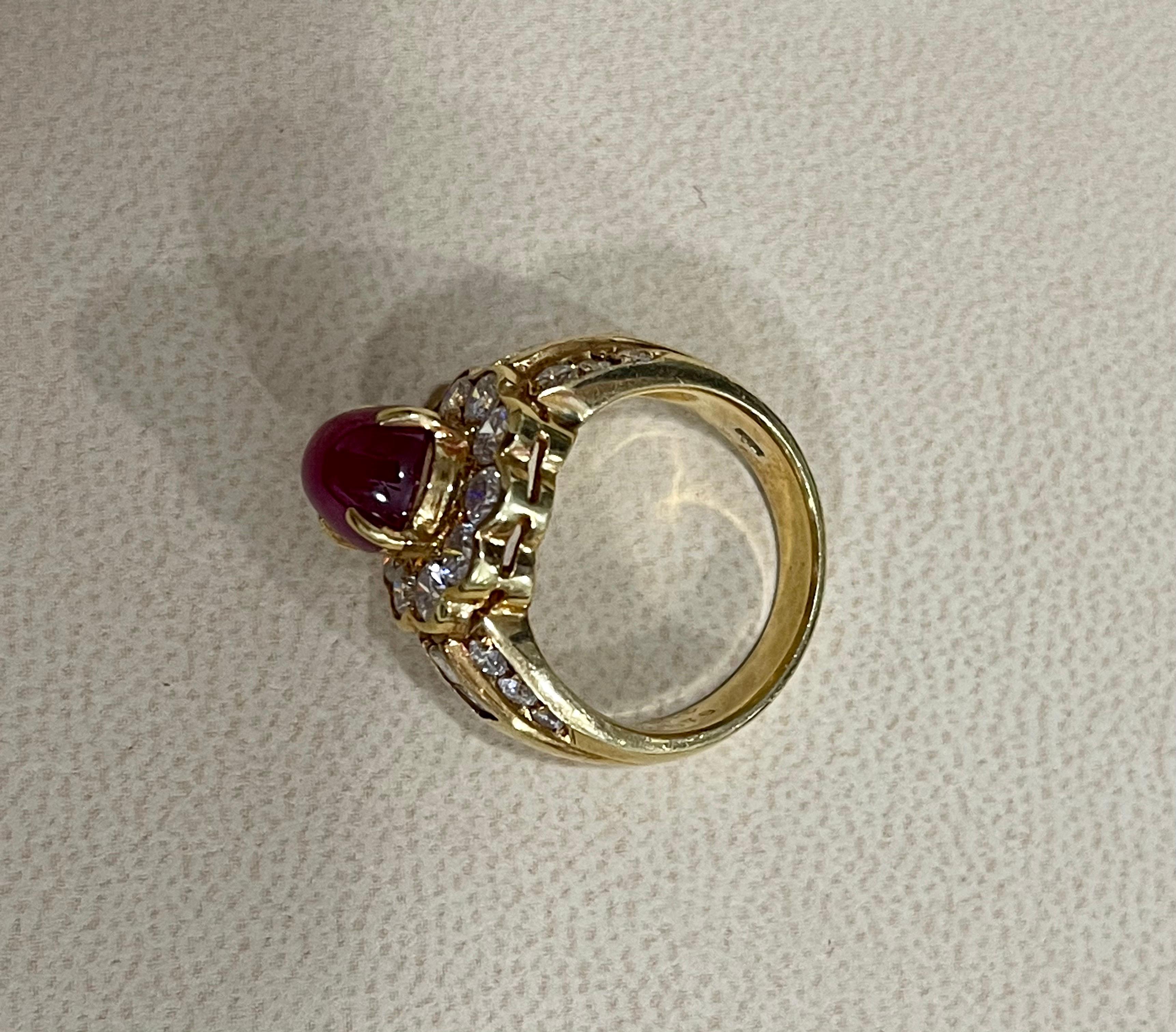 3.15 Carat Natural Burma Cabochon Ruby and 1.79 Carat Diamond 18 Karat Gold Ring For Sale 4
