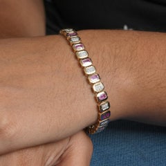 Genuine Diamond Pink Sapphire 14k Yellow Gold Tennis Bracelet Fine Jewelry