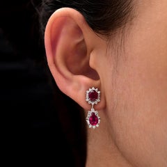 3.15 ct Ruby & 0.76 ct Diamond Halo Drop Earrings 14K White Gold Bridal Gift