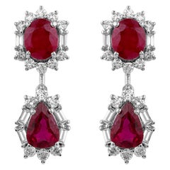 3.15 ct Ruby & 0.76 ct Diamond Halo Drop Earrings 14K White Gold Bridal Gift