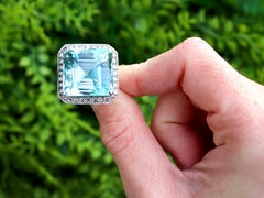 31.50 Carat Aquamarine and 1.02 Carat Diamond 18k White Gold Ring Circa 1950
