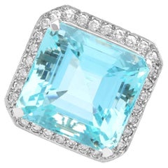 31.50 Carat Aquamarine and 1.02 Carat Diamond 18k White Gold Ring Circa 1950