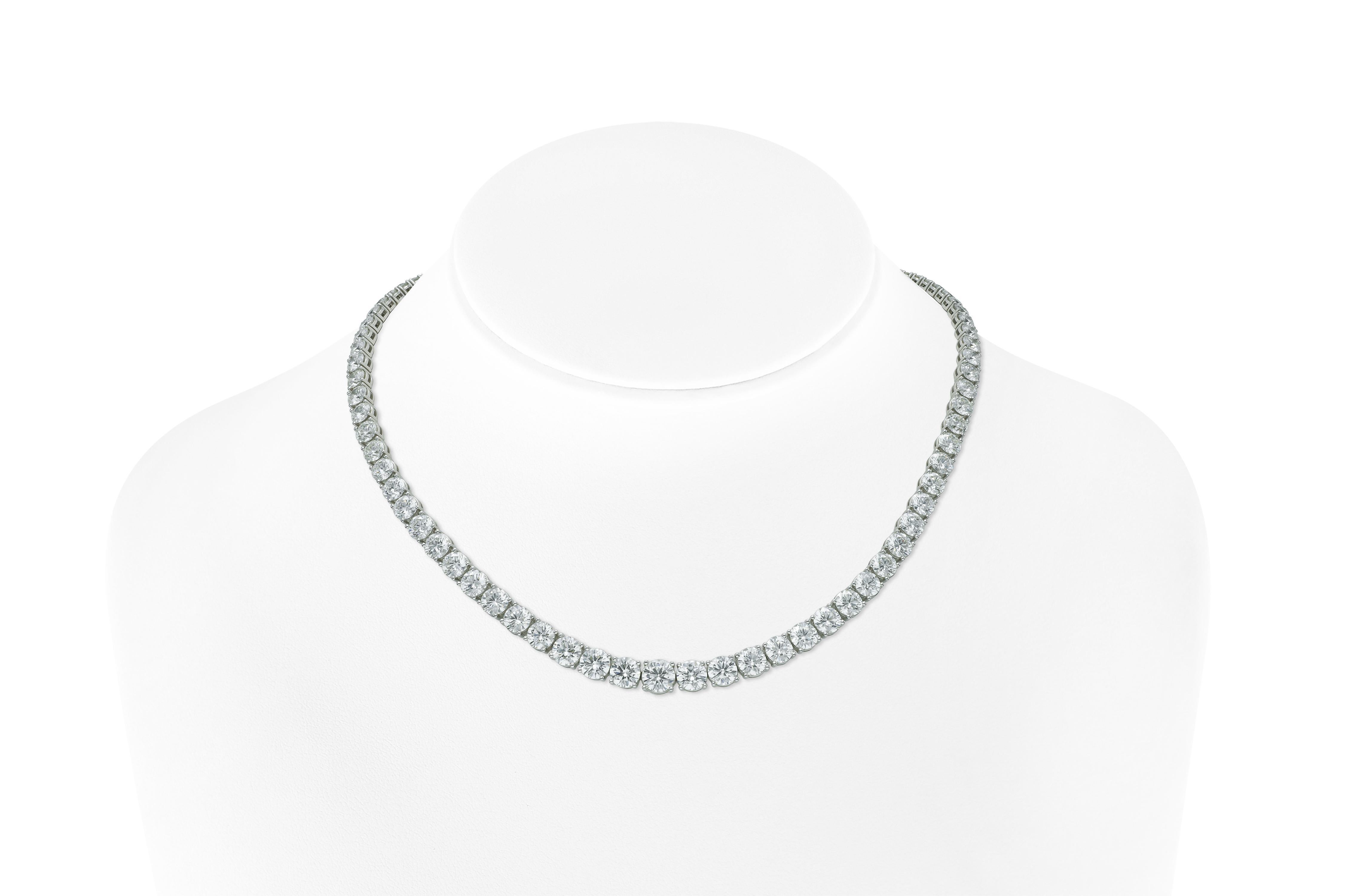 Round Cut 31.56 Carat Round Brilliant Cut Diamond Riviera Necklace For Sale