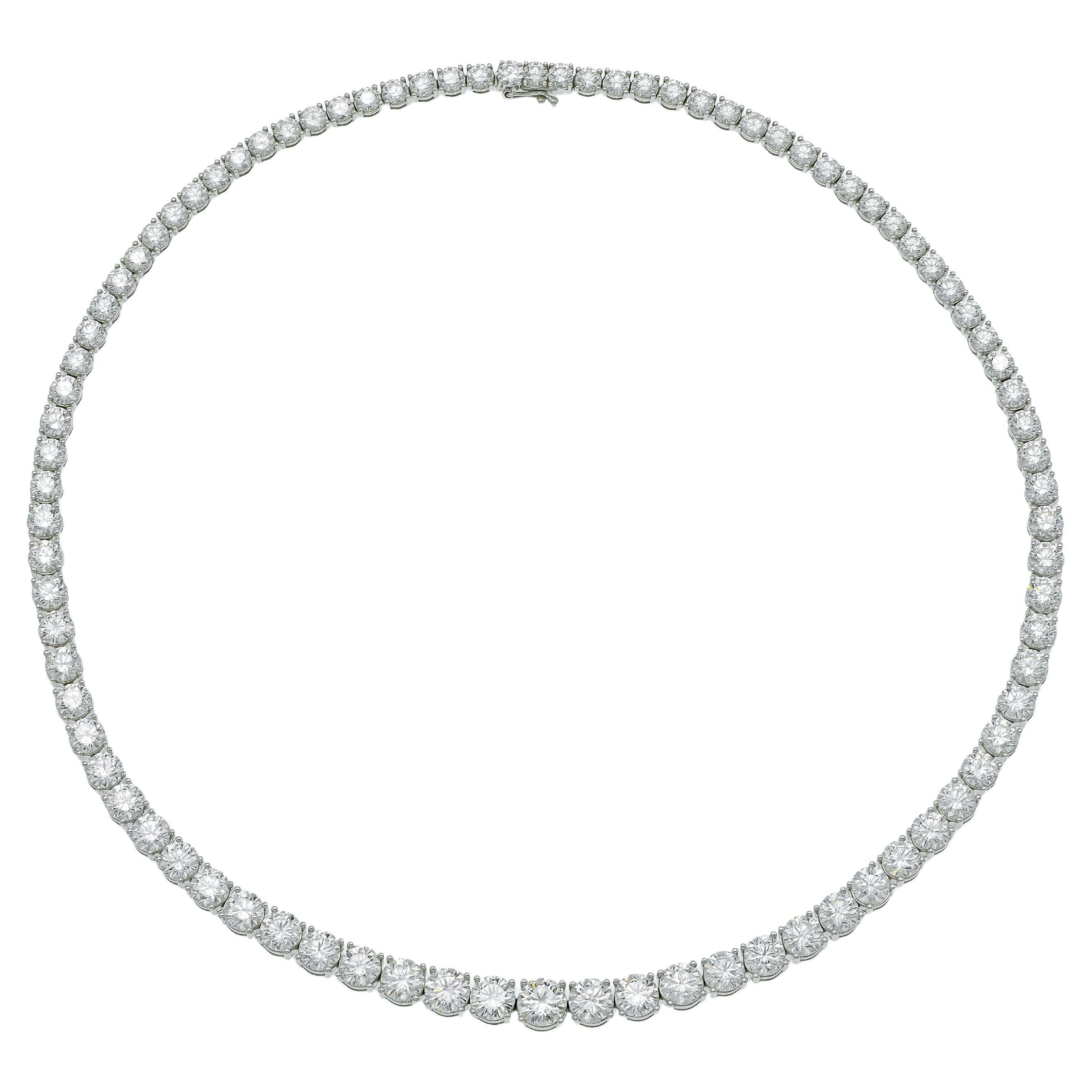 31.56 Carat Round Brilliant Cut Diamond Riviera Necklace For Sale