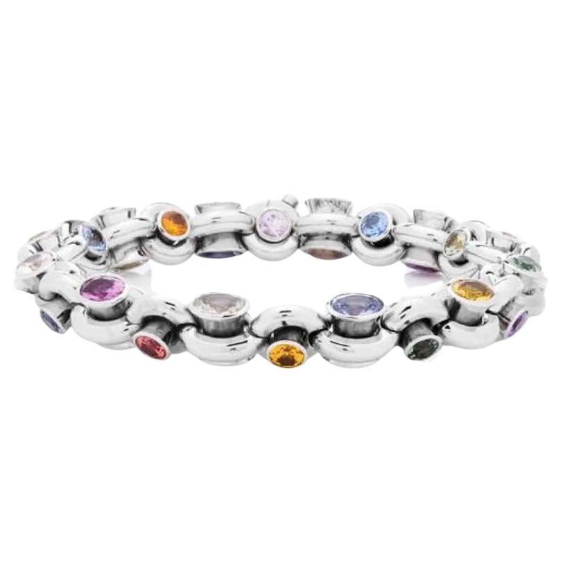 31.59 Carat Multi Color Sapphire Bracelet 18Kt White Gold For Sale