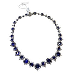 31.59Ct Natural Ceylon Sapphire Diamond Necklace 18K White Gold 19.86Ct Diamonds
