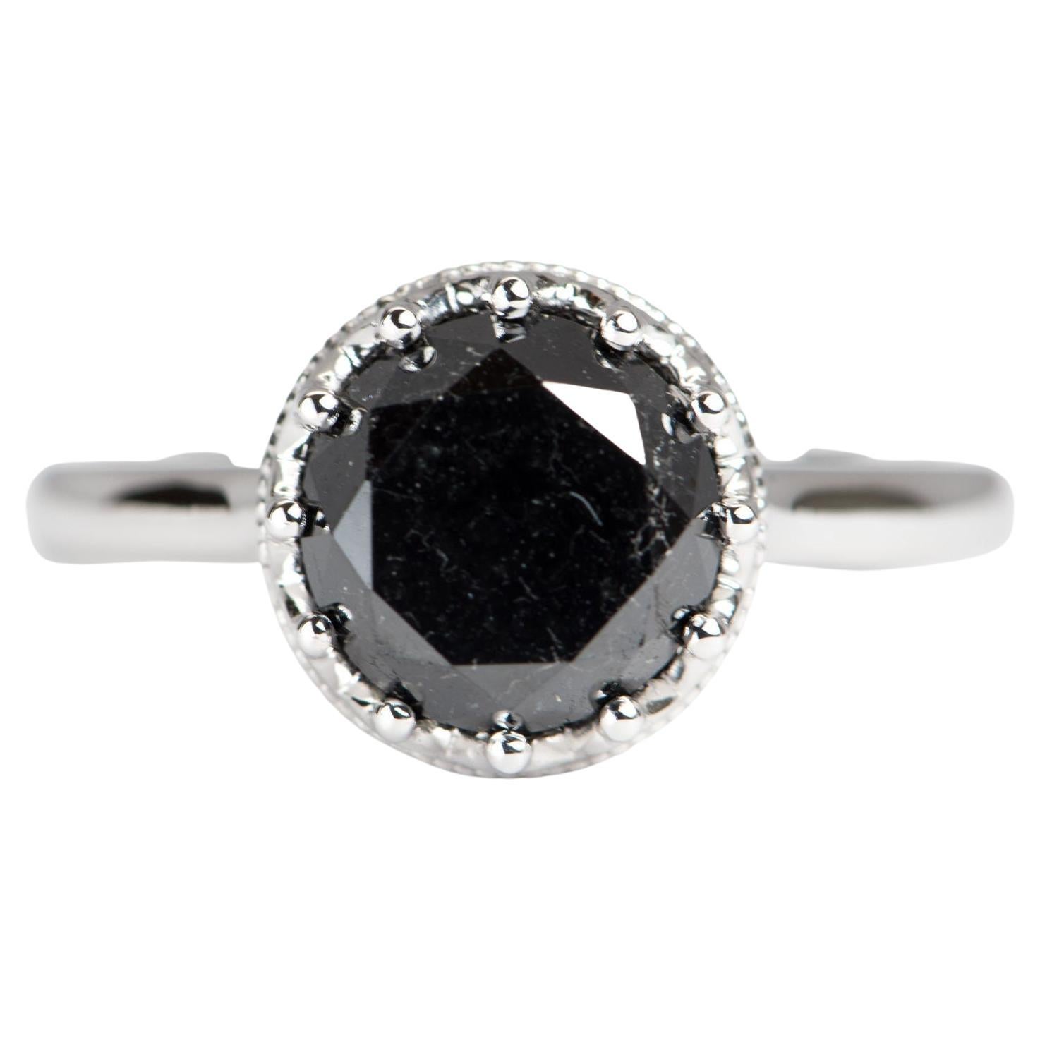 3.15ct Black Diamond in Basket Diamond Accent 14K Gold Engagement Ring R6340