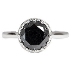 3.15ct Black Diamond in Basket Diamond Accent 14K Gold Engagement Ring R6340