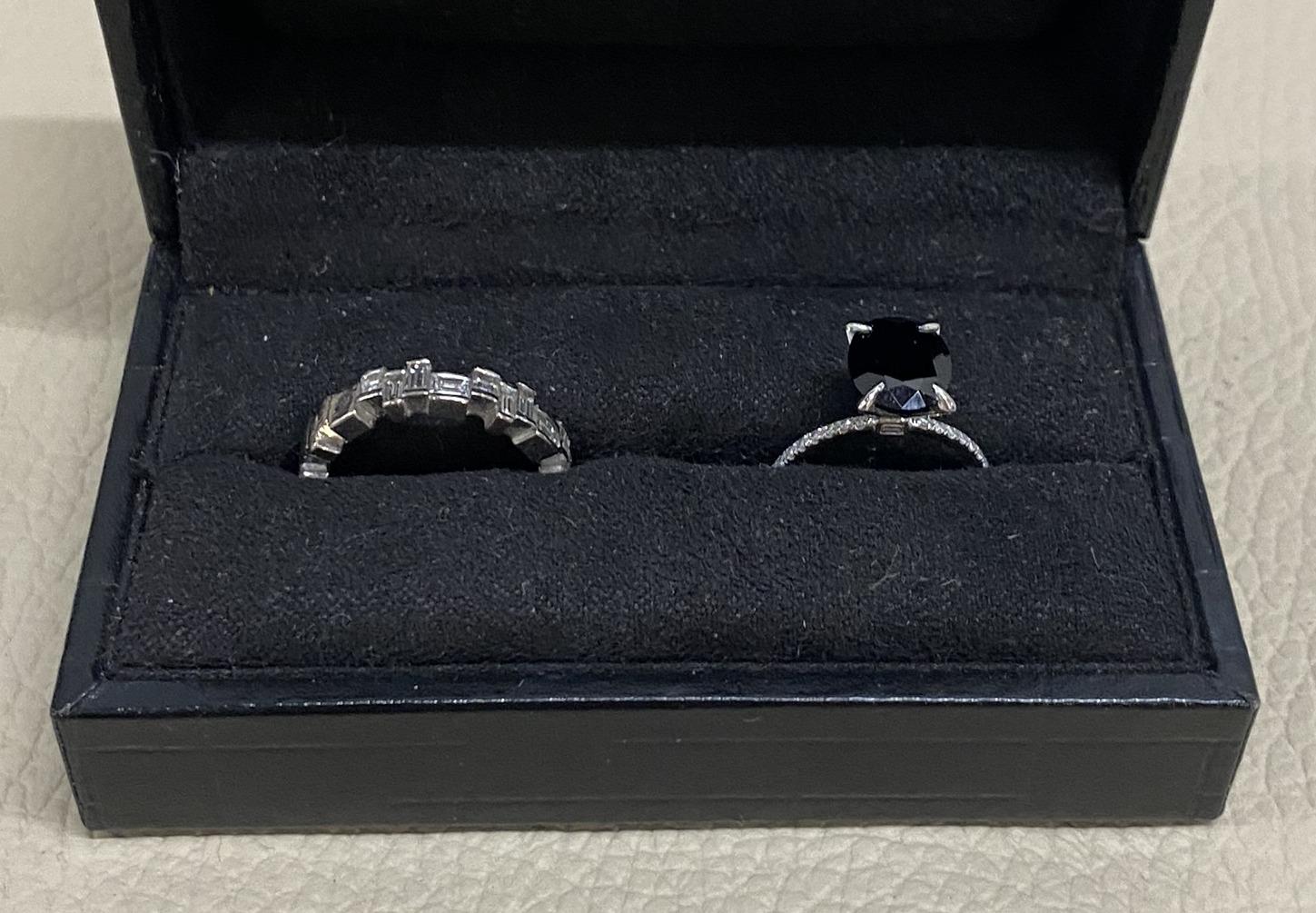 3.15 Carat Black Sapphire 1.6 Carat Diamond Ring and 1.44 Carat Wedding 1