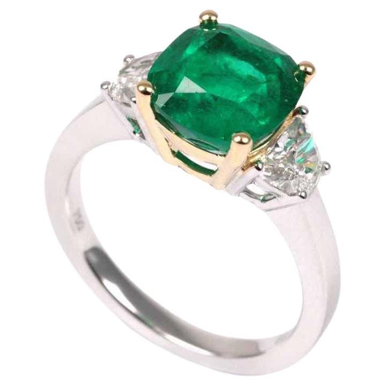 3.15ct Colombian Emerald and Diamonds Three-Stone Engagement Ring, GIA ...
