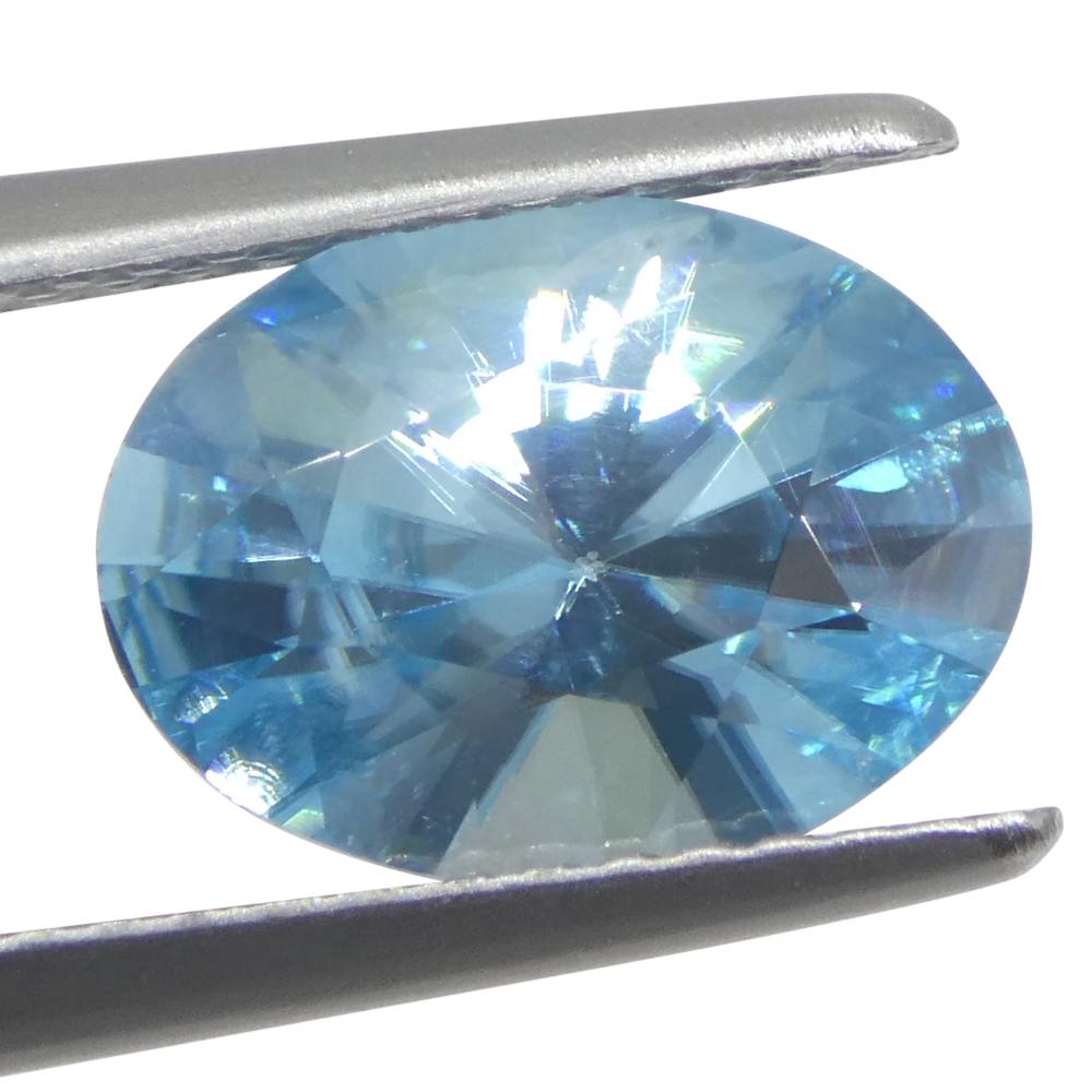 Zircone blu ovale taglio Brilliante da 3,15 carati, estratto dalla terra, proveniente dalla Cambogia in vendita 5