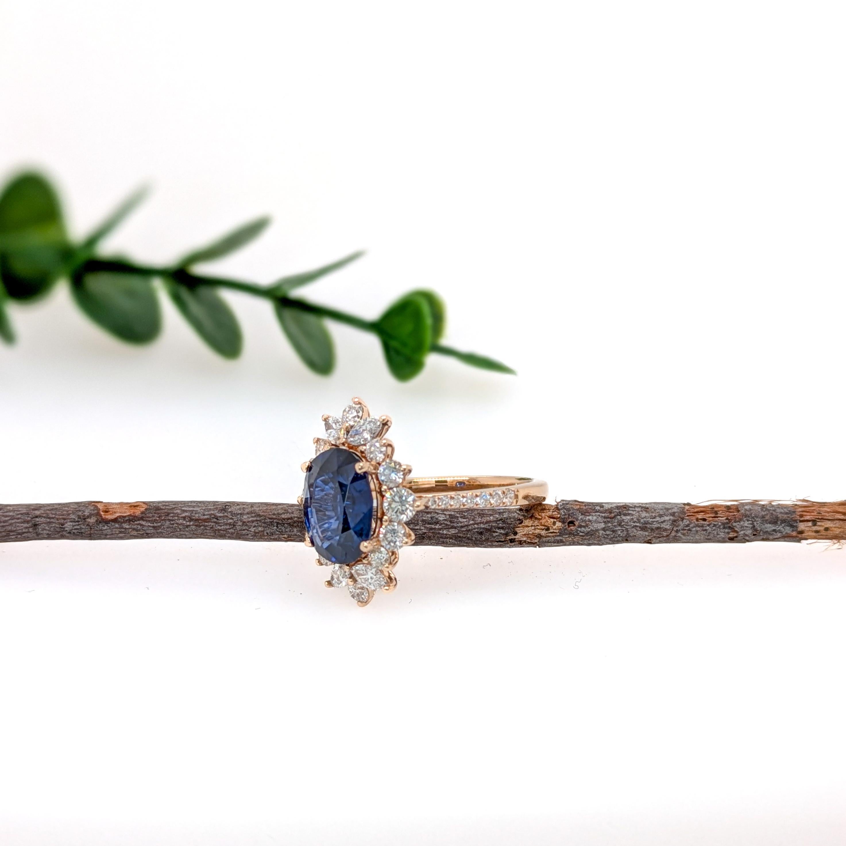Art Deco 3.15ct Sapphire Ring w Earth Mined Diamonds in 14K Solid Gold  Oval 10x8mm For Sale