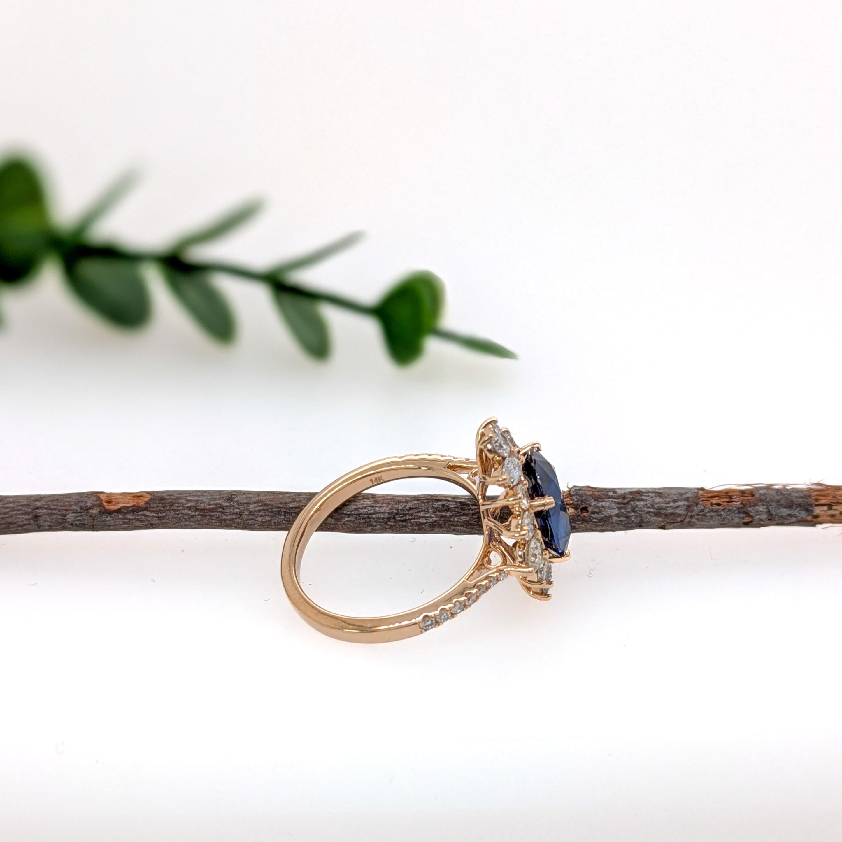 Oval Cut 3.15ct Sapphire Ring w Earth Mined Diamonds in 14K Solid Gold  Oval 10x8mm For Sale