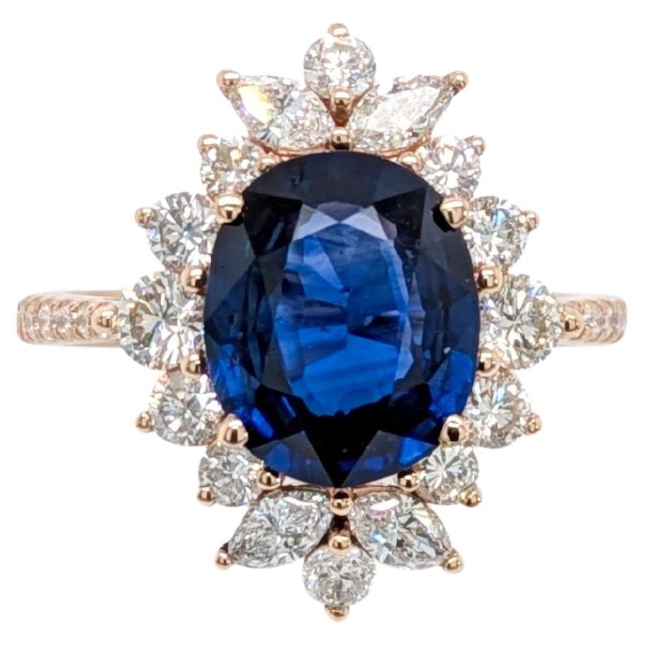 3.15ct Sapphire Ring w Earth Mined Diamonds in 14K Solid Gold  Oval 10x8mm