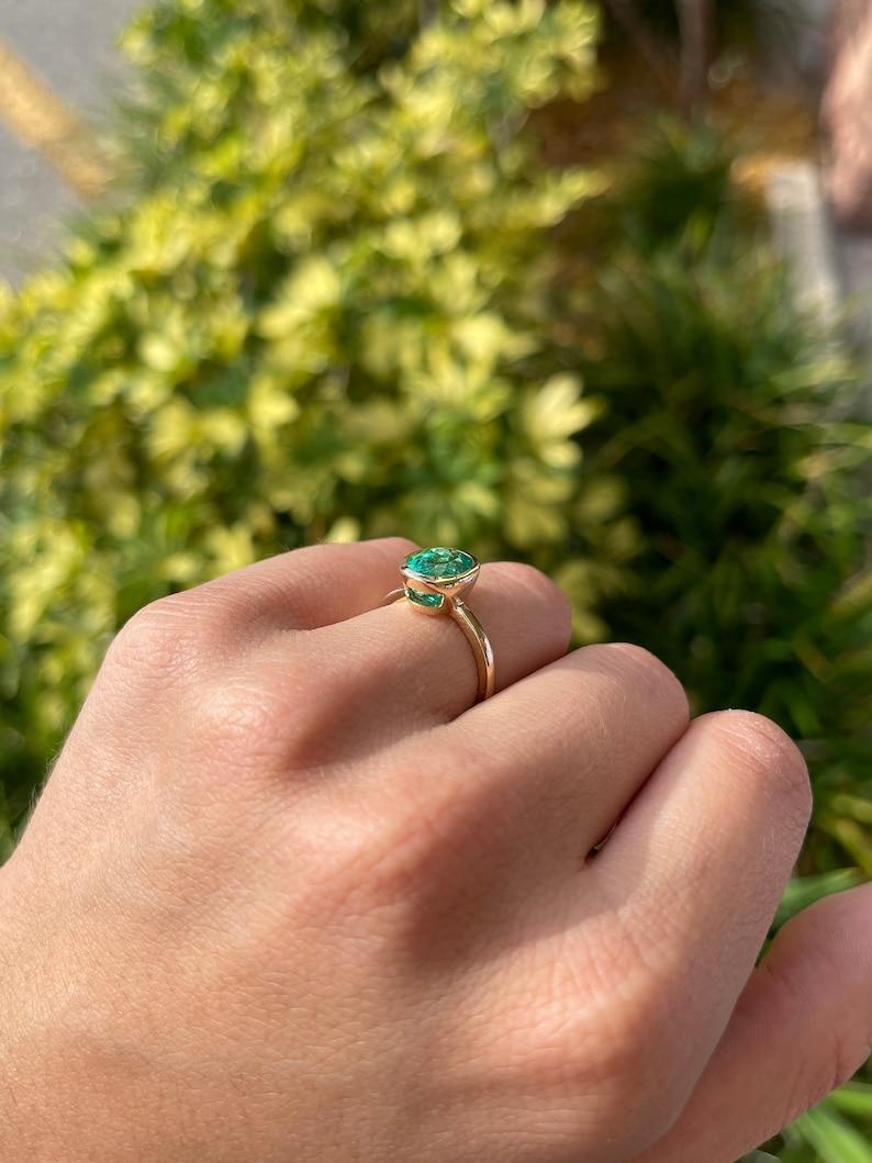 Women's 3.15cts 18K Bezel Set Oval Emerald Engagement Ring  Yellow Gold For Sale