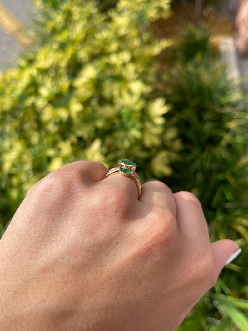 3.15cts 18K Bezel Set Oval Emerald Engagement Ring  Yellow Gold For Sale 1