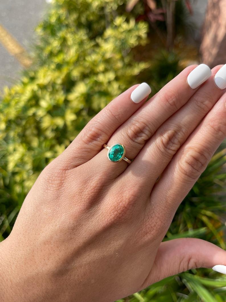 3.15cts 18K Bezel Set Oval Emerald Engagement Ring  Yellow Gold For Sale 2