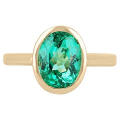 3.15cts 18K Bezel Set Oval Emerald Engagement Ring  Yellow Gold