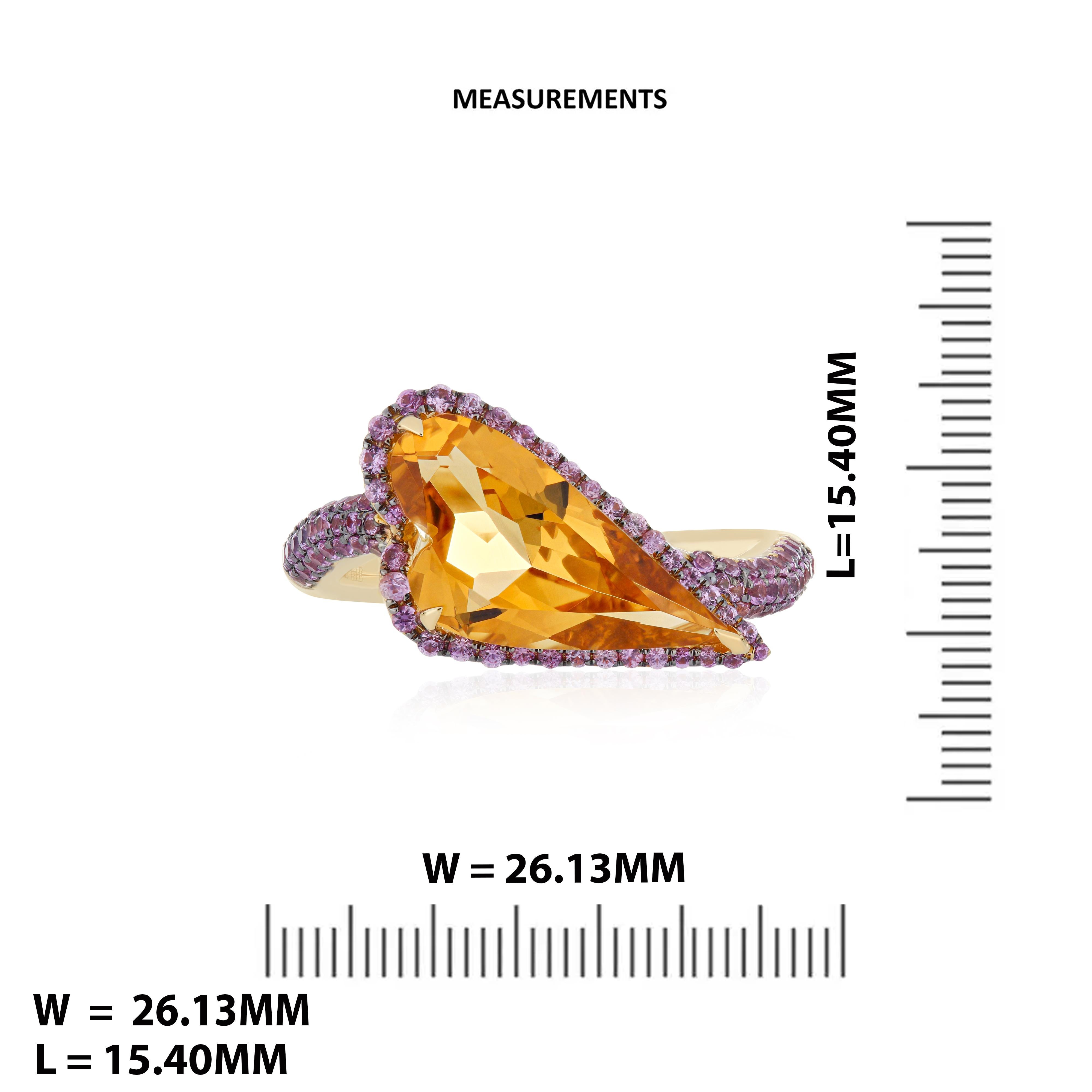En vente :  Bague artisanale en or jaune 14k avec citrine et saphir rose de 3,15 carats 7