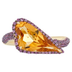 3.15CT's Citrine and Pink Sapphire 14k Yellow Gold HandCraft Ring