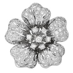 3.15cts  Diamond 18K White Gold Sparkly Flower Clip-On Earrings