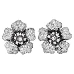 3.15cts  Diamond 18K White Gold Sparkly Flower Clip-On Earrings