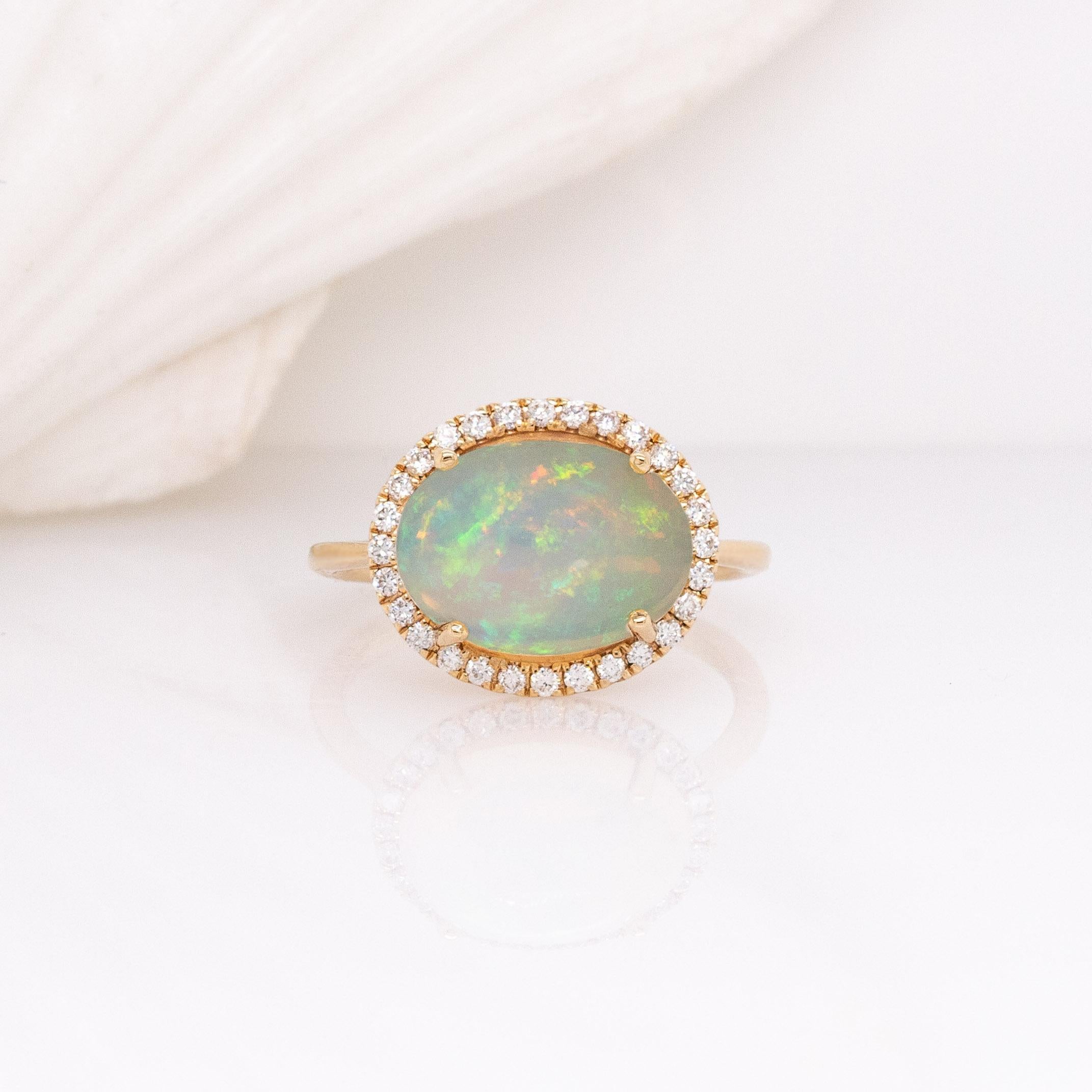3.15cts Äthiopischer Opal W Natürlicher Diamant Halo Ring : 14k Massiv Gold  12x10mm (Zeitgenössisch) im Angebot
