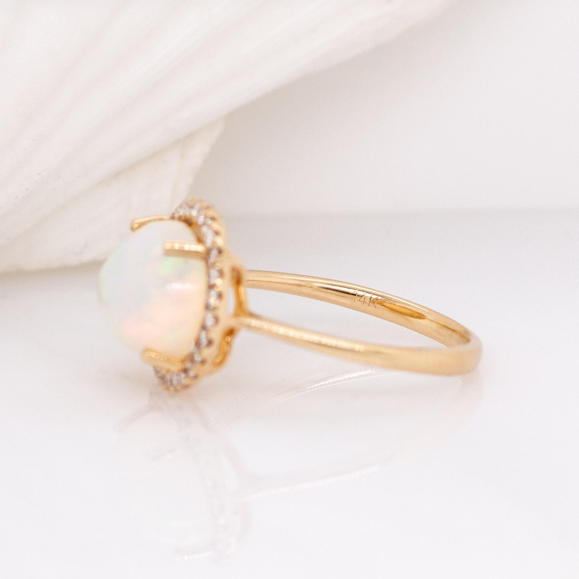 3.15cts Äthiopischer Opal W Natürlicher Diamant Halo Ring : 14k Massiv Gold  12x10mm Damen im Angebot
