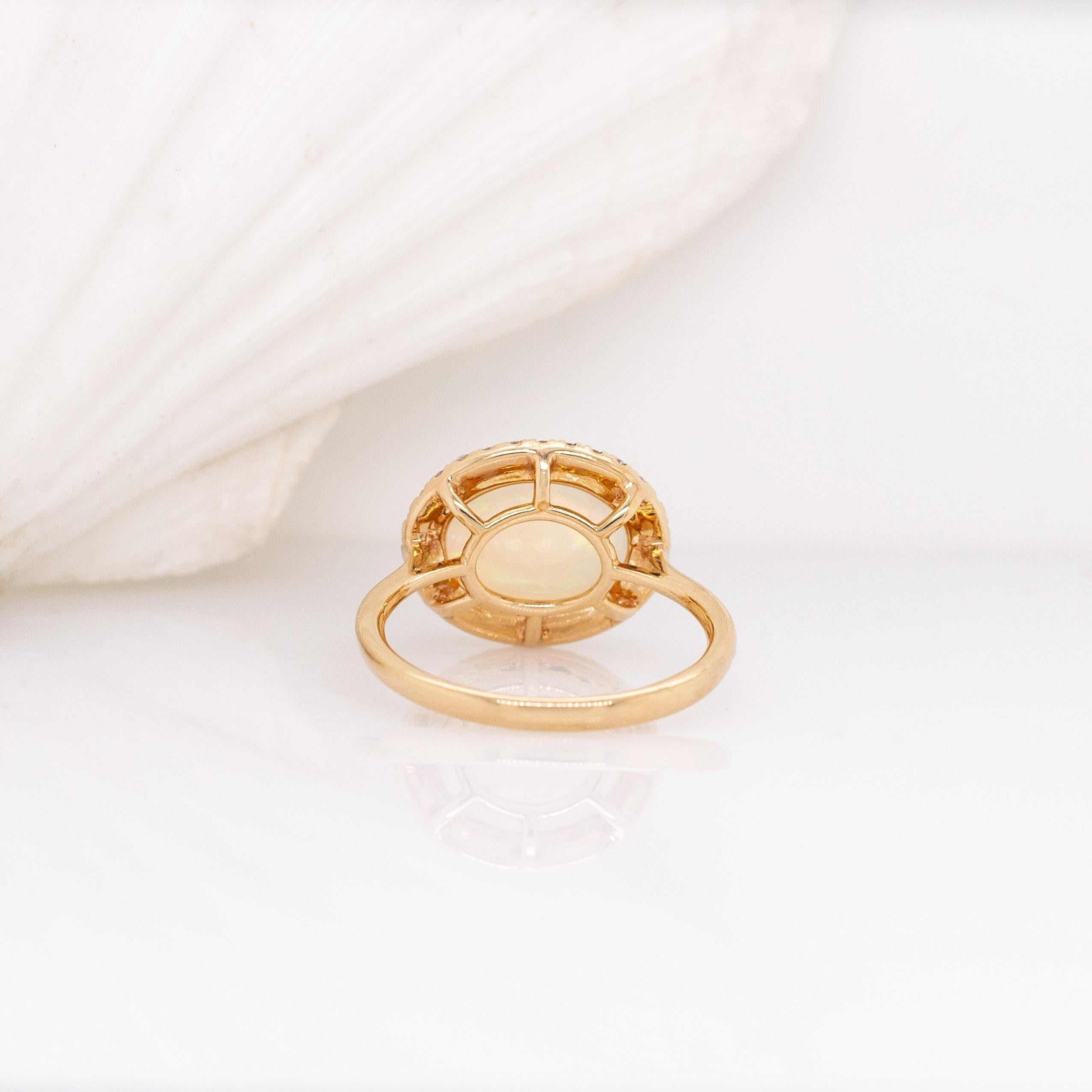 3.15cts Äthiopischer Opal W Natürlicher Diamant Halo Ring : 14k Massiv Gold  12x10mm im Angebot 1