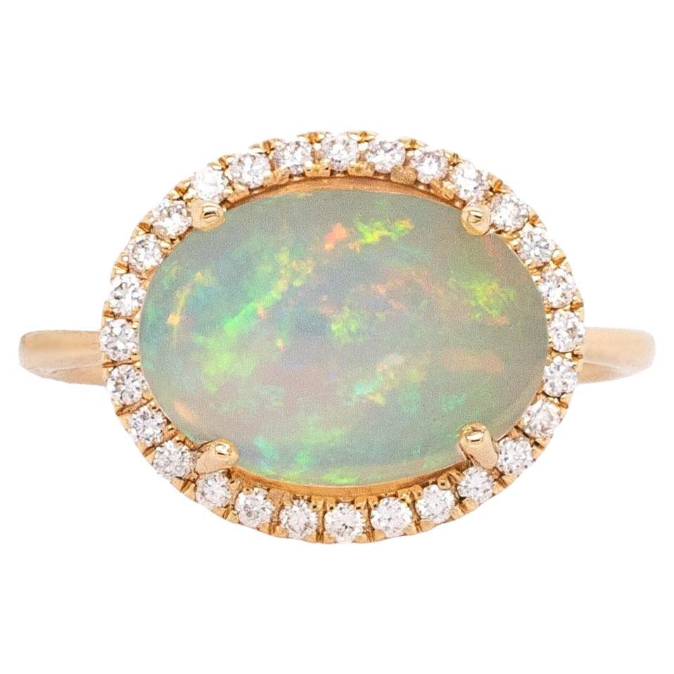 3.15cts Äthiopischer Opal W Natürlicher Diamant Halo Ring : 14k Massiv Gold  12x10mm im Angebot