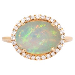 Anello aureolato con opale etiope e diamanti naturali da 3,15 carati: oro massiccio 14k  12x10mm