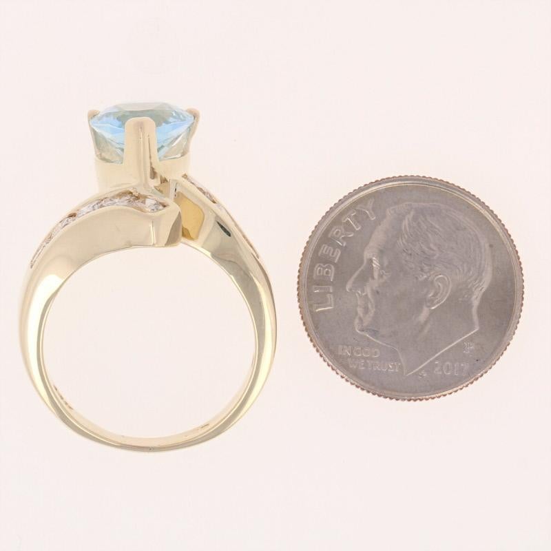 Women's 3.15 Carat Pear Cut Aquamarine and Diamond Ring, 14 Karat Yellow Gold Bypass